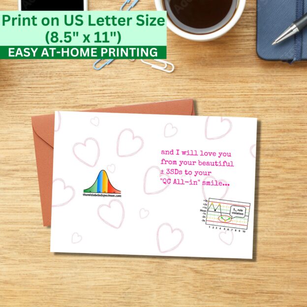 Funny 5x7 Printable Valentine's Day Greeting Card Laboratory QC SD Westgard Printable Digital Download with Envelope Template