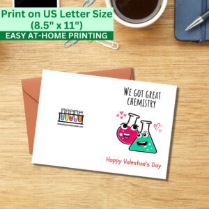 Funny 5x7 Printable Valentine's Day Greeting Card We Got Great Chemistry Printable Digital Download with Envelope Template