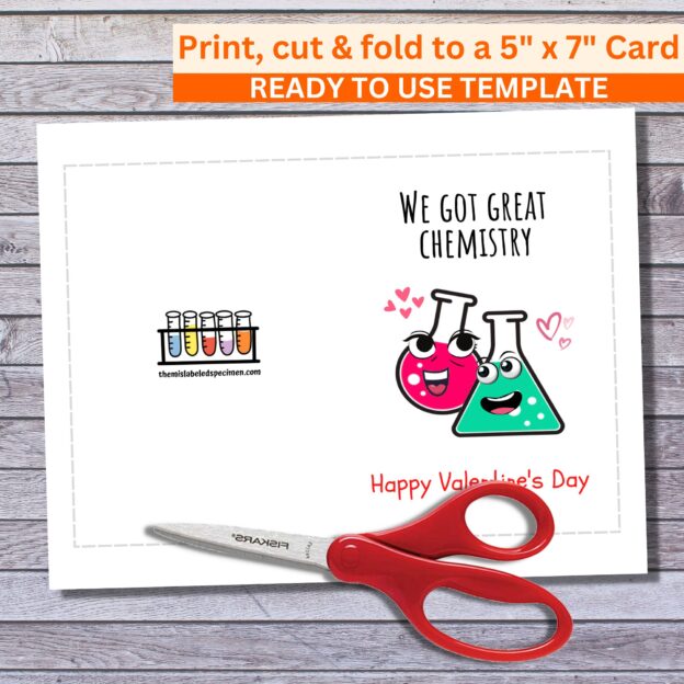 Funny 5x7 Printable Valentine's Day Greeting Card We Got Great Chemistry Printable Digital Download with Envelope Template