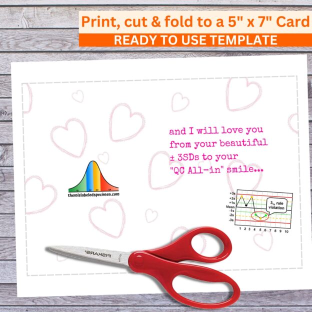 Funny 5x7 Printable Valentine's Day Greeting Card Laboratory QC SD Westgard Printable Digital Download with Envelope Template