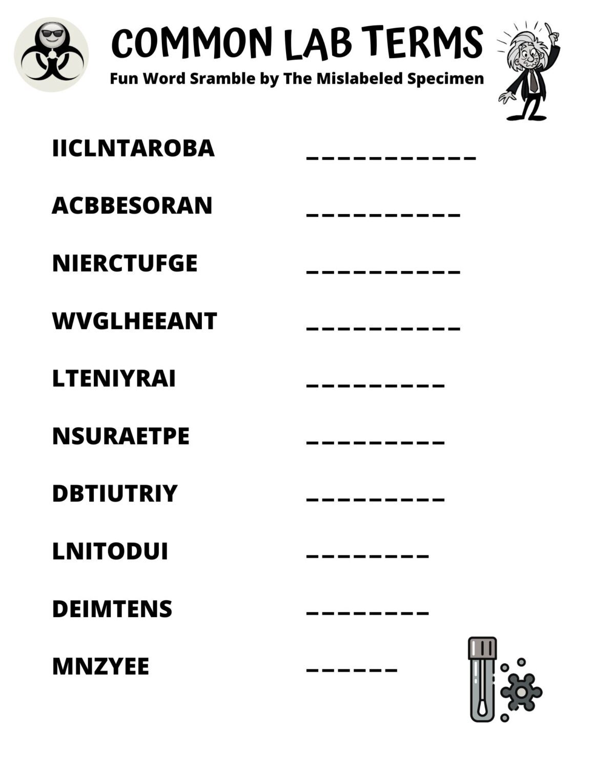 Word Scramble: Common Laboratory Terms - The Mislabeled Specimen