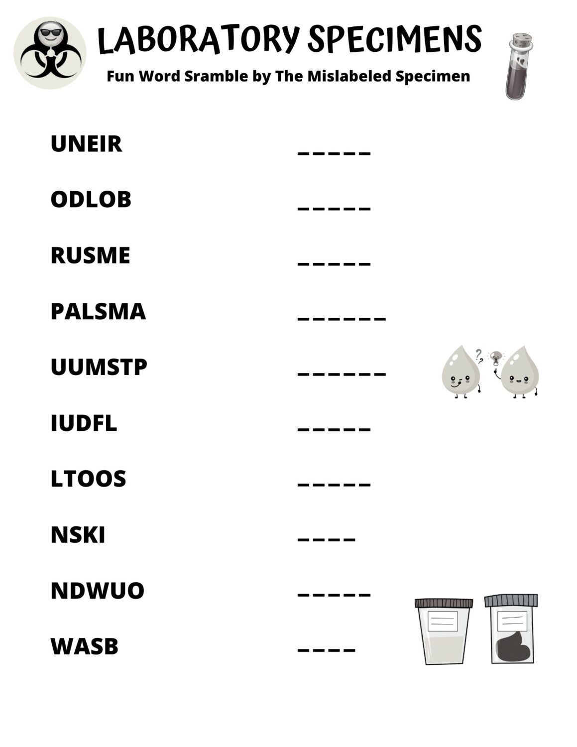 Word Scramble: Laboratory Specimens - The Mislabeled Specimen