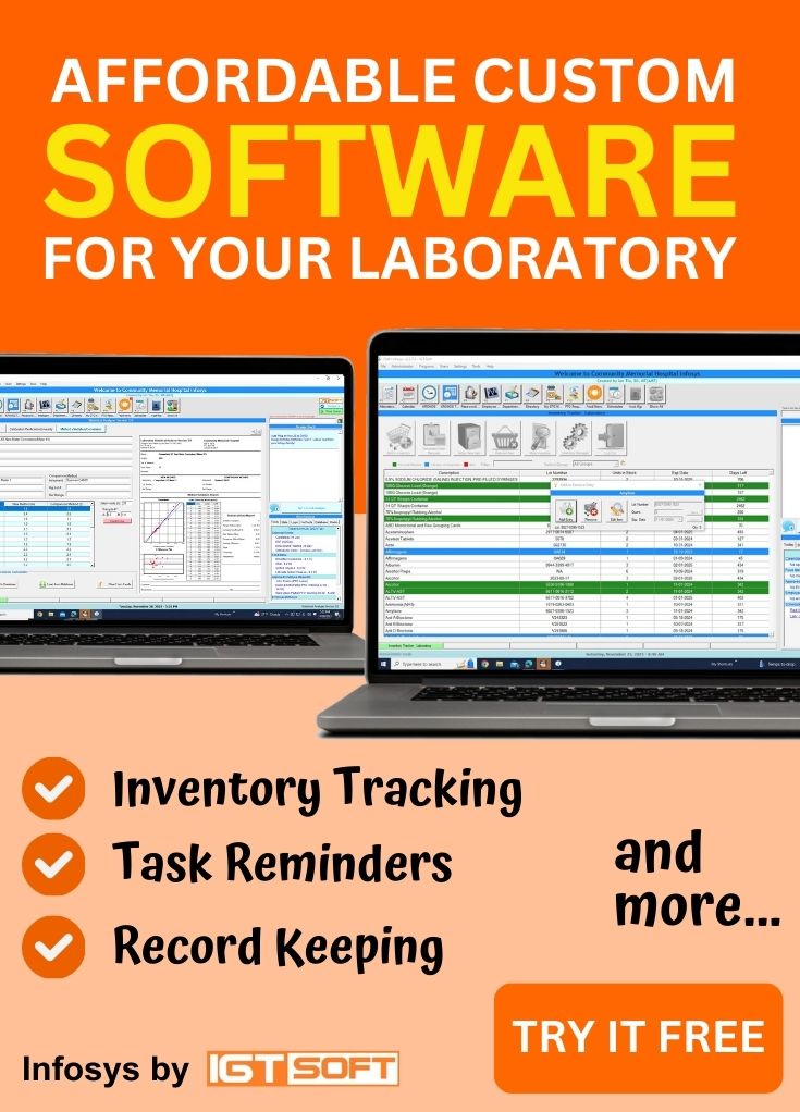 Infosys by IGTSoft Custom Laboratory Software Inventory tracker Credentialing Task manager