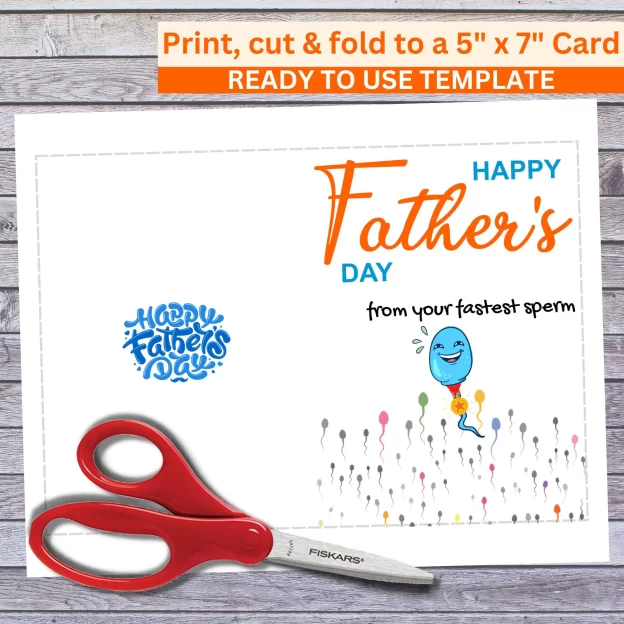 Funny 5x7 Printable Father's Day Greeting Card Puns Fastest Sperm Printable Digital Download with Envelope Template