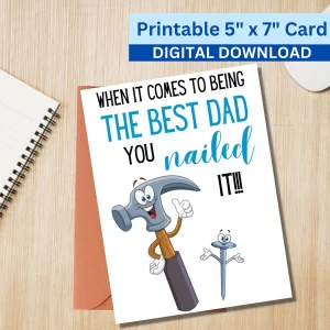 Funny 5x7 Printable Father's Day Greeting Card Puns Nailed It Printable Digital Download with Envelope Template