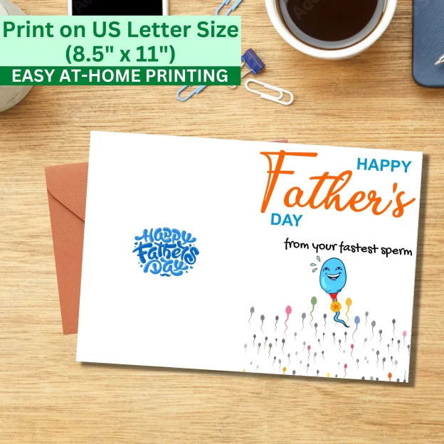 Funny 5x7 Printable Father's Day Greeting Card Puns Fastest Sperm Printable Digital Download with Envelope Template