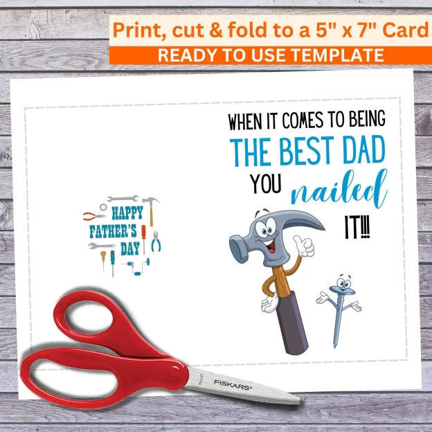 Funny 5x7 Printable Father's Day Greeting Card Puns Nailed It Printable Digital Download with Envelope Template